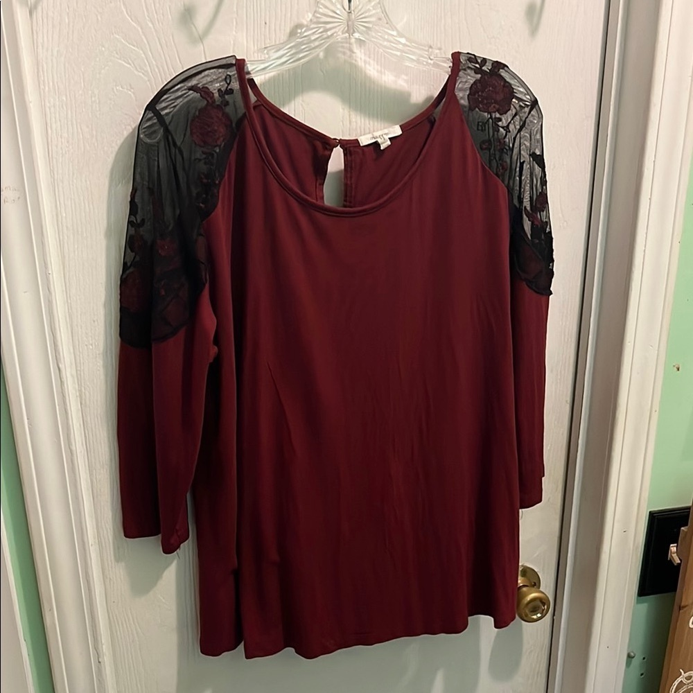 Maurices Red and Black Embellished Blouse